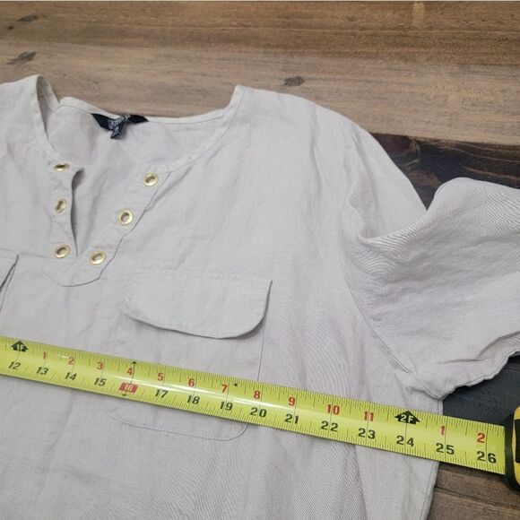 Ellen Tracy Linen Top High-lo V Neck Solid Cream W Front Pockets Lagenlook XXL - Picture 6 of 9